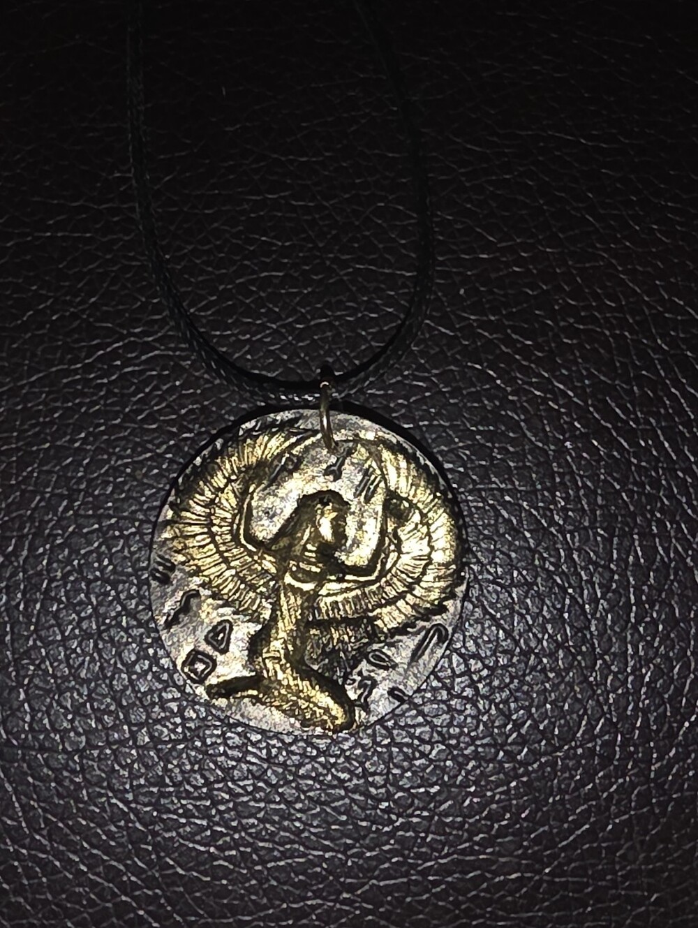 Gold & Black Egyptian Goddess Resin Pendant On 18" Cord Necklace